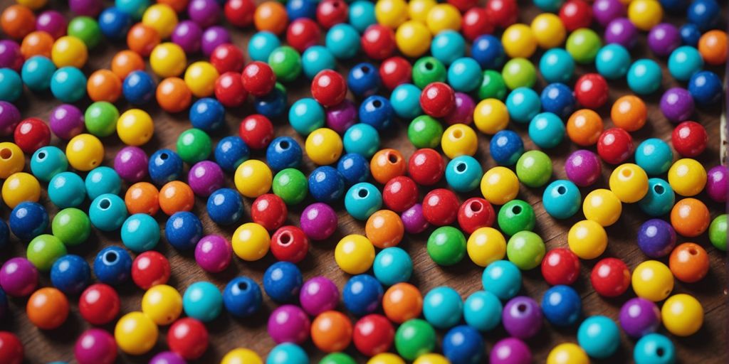 Children making DIY jewelry with colorful beads and strings.