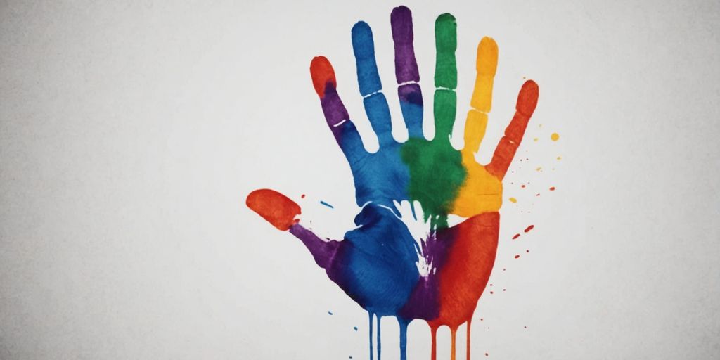 Vibrant handprint artwork on a white canvas